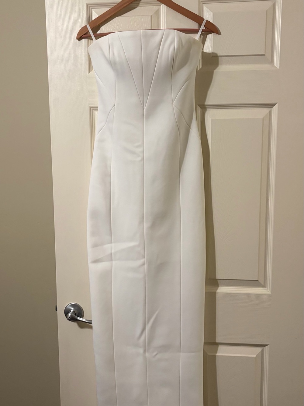 Meshki Kalila White Strapless Maxi Sheath Dress- Crepe